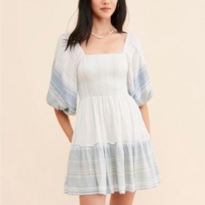 Jen’s Pirate Booty coastline striped blue white mini dress